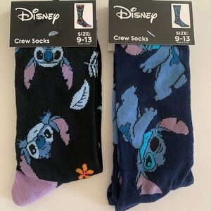 NWT Disney Black and Blue Stitch Character Socks Set of Two Pairs